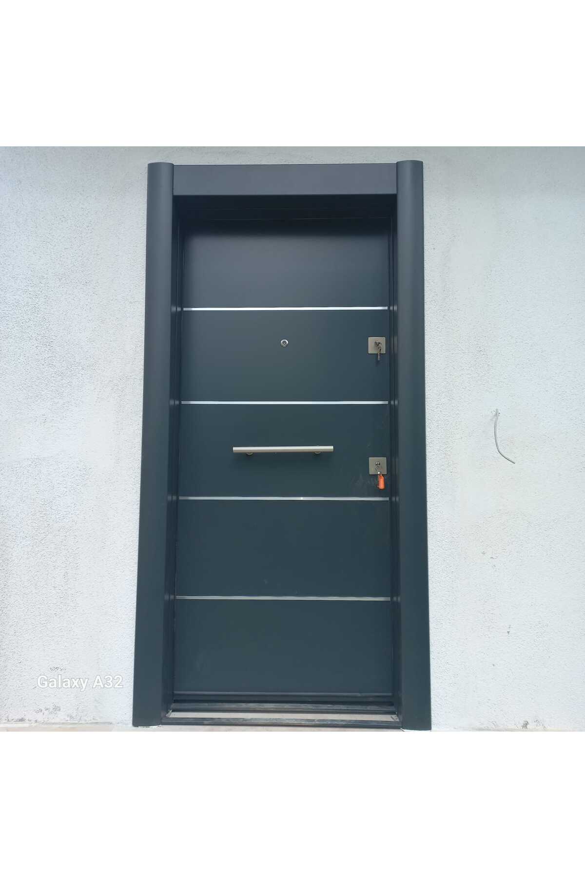 Antrasit Kompozit Kaplama Çelik Kapı, Statik Kasa Tırnaklı Sistem Sol Açılım