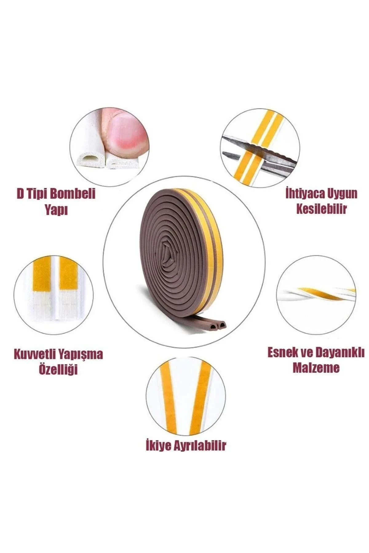 Kapı-pencere Isı Yalıtım Fitili - Yapışkanlı Izolasyon Contası 10(5X2) Metre-kahverengi