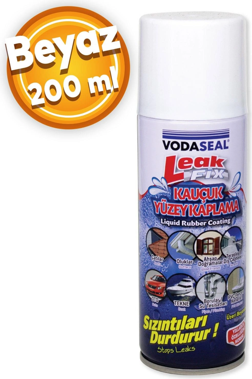 Leak Fix Su Geçirmez Sızdırmaz Sızıntı Önleyici Kauçuk Kaplama Izolayson Beyaz Sprey 200 Ml