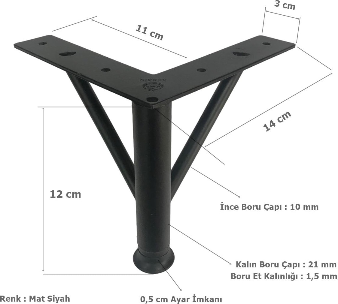 4 Adet Firkete Ayak Metal 12 cm Mat Siyah Mobilya Koltuk Ayağı