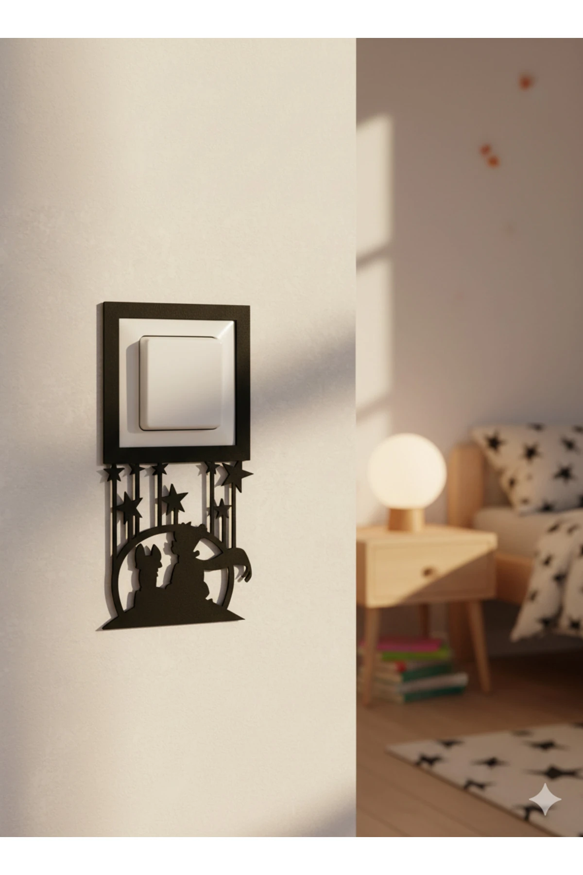 2109-m Lazer Kesim Ahşap Anahtar Priz Çerçevesi Mavi Tekli Küçük Prens