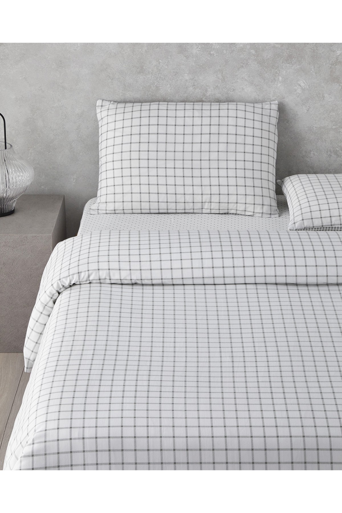 Simple Checks Kolay Ütülenir Çift Kişilik Nevresim Takımı 200x220 cm Gri
