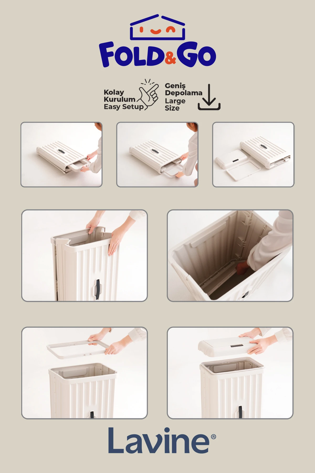 Lavine 50 Lt Sensörlü Çöp Kovası Portatif Katlanabilir Büyük Boy Premium ”beyaz”