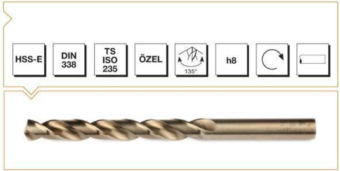 Hss-E Altın Seri Inox Delme Matkap Ucu 10 Mm, Dayanıklı ve Yüksek Performanslı.