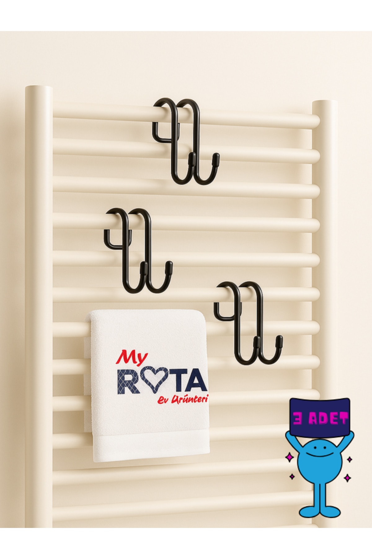 Rota Kanca, 3 ADET, Havlupan Askısı, Opsiyonel Kanca