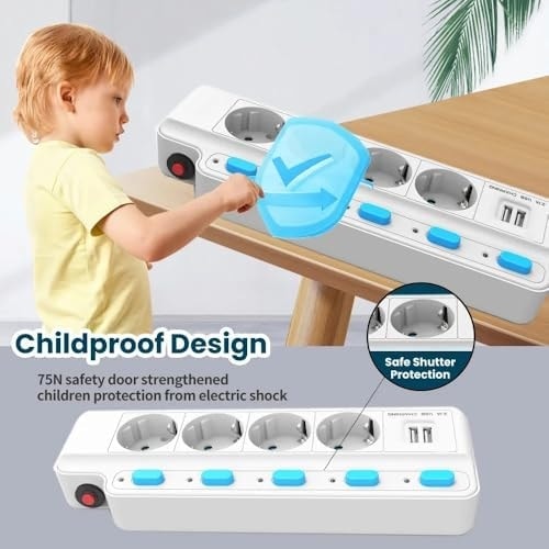 Termal Akım Korumalı 2500W 10 Amper 3 Lü Priz 1.5 Metre Uzatma Kablosu Çoklu Priz 2 USB Çocuk Korumalı