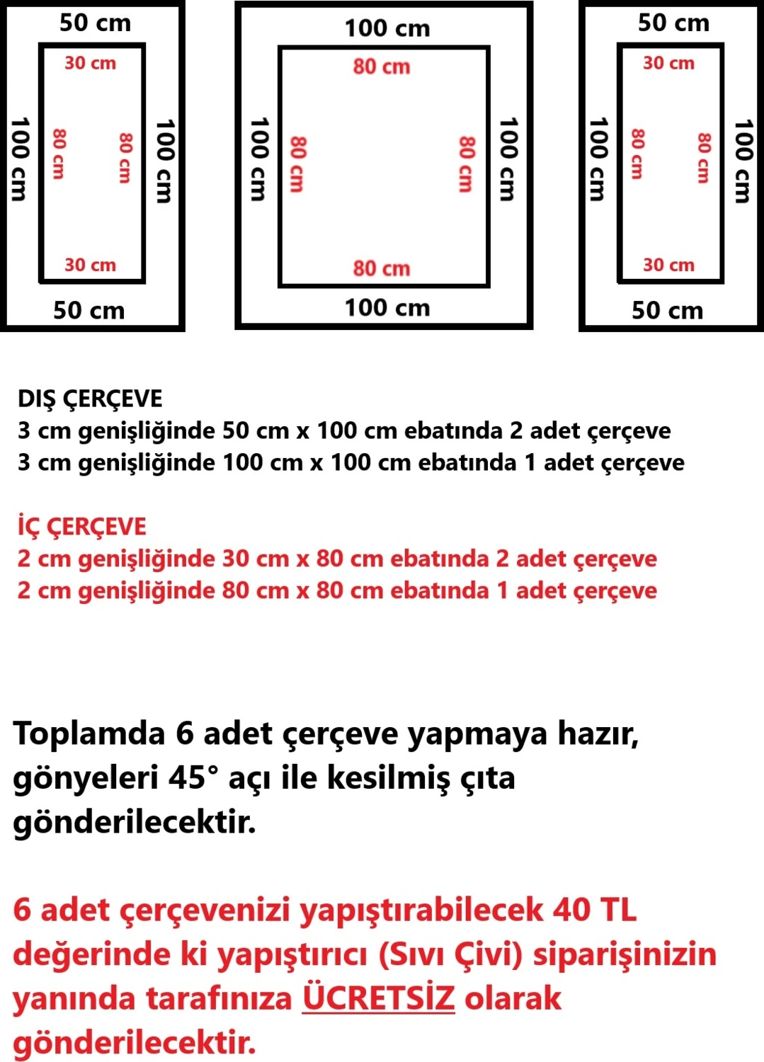 Dekoratif Boyanabilir 6 Adet Hazır Kesimli Içiçe Çerçeve