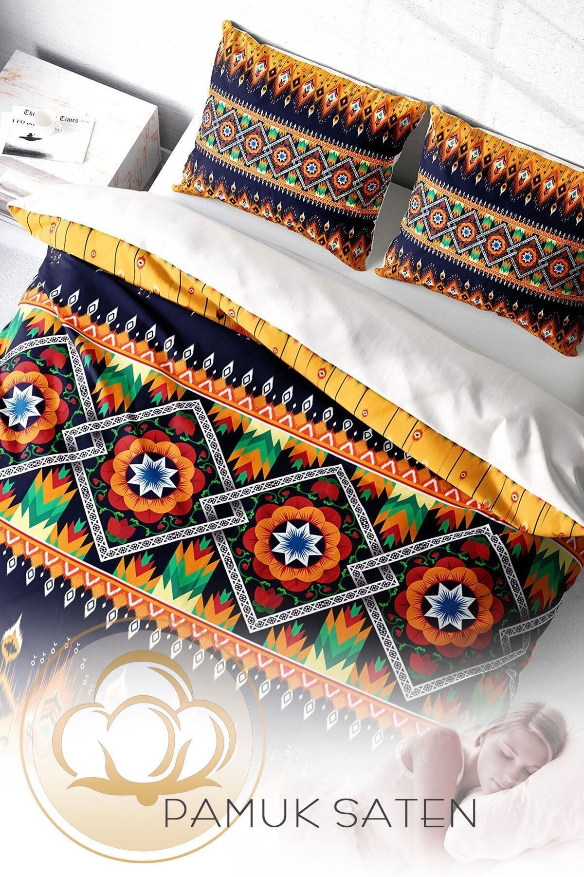 Oriental Ethnic 3d Pamuk Saten Çift Kişilik Nevresim Takımı