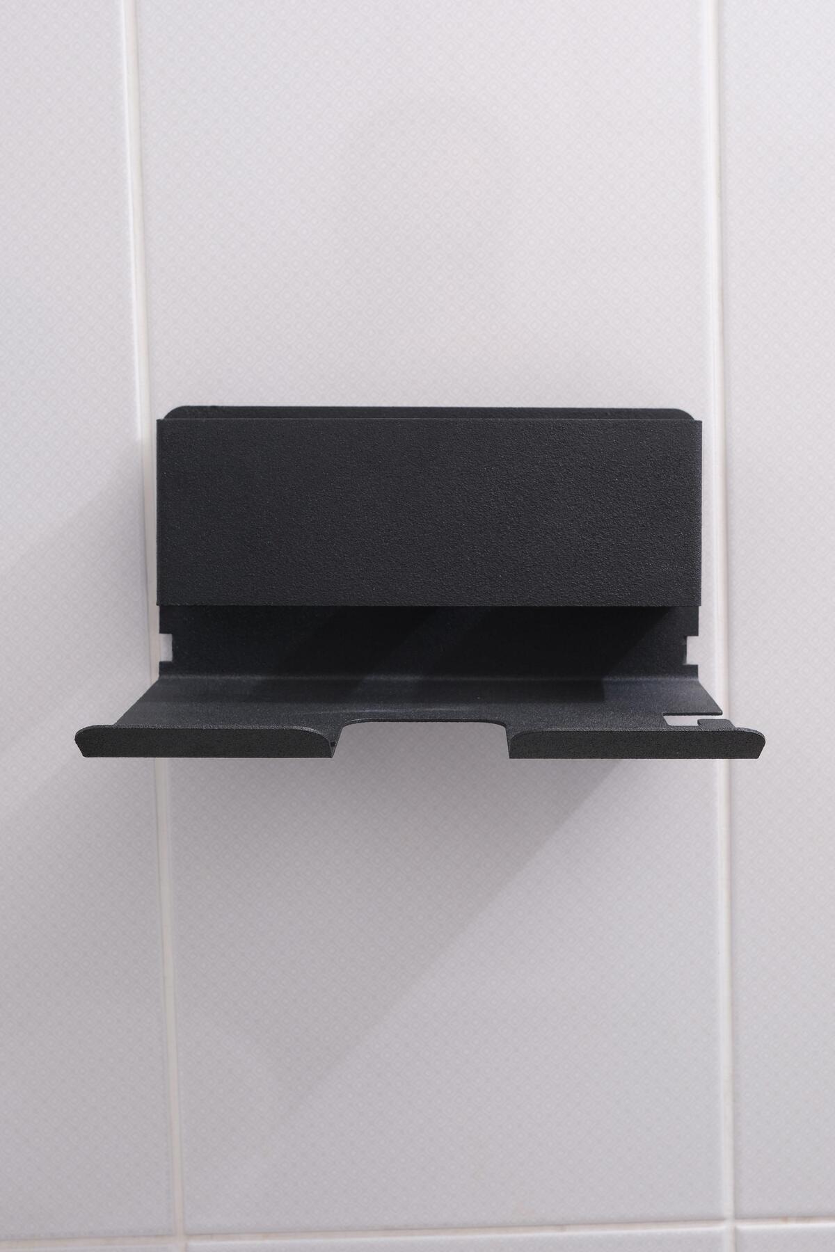 Siyah Metal Yapışkanlı Saç Kurutma Askısı,yapışkanlı Banyo Düzenleyici Organizer Fön Makinelik Mt83s