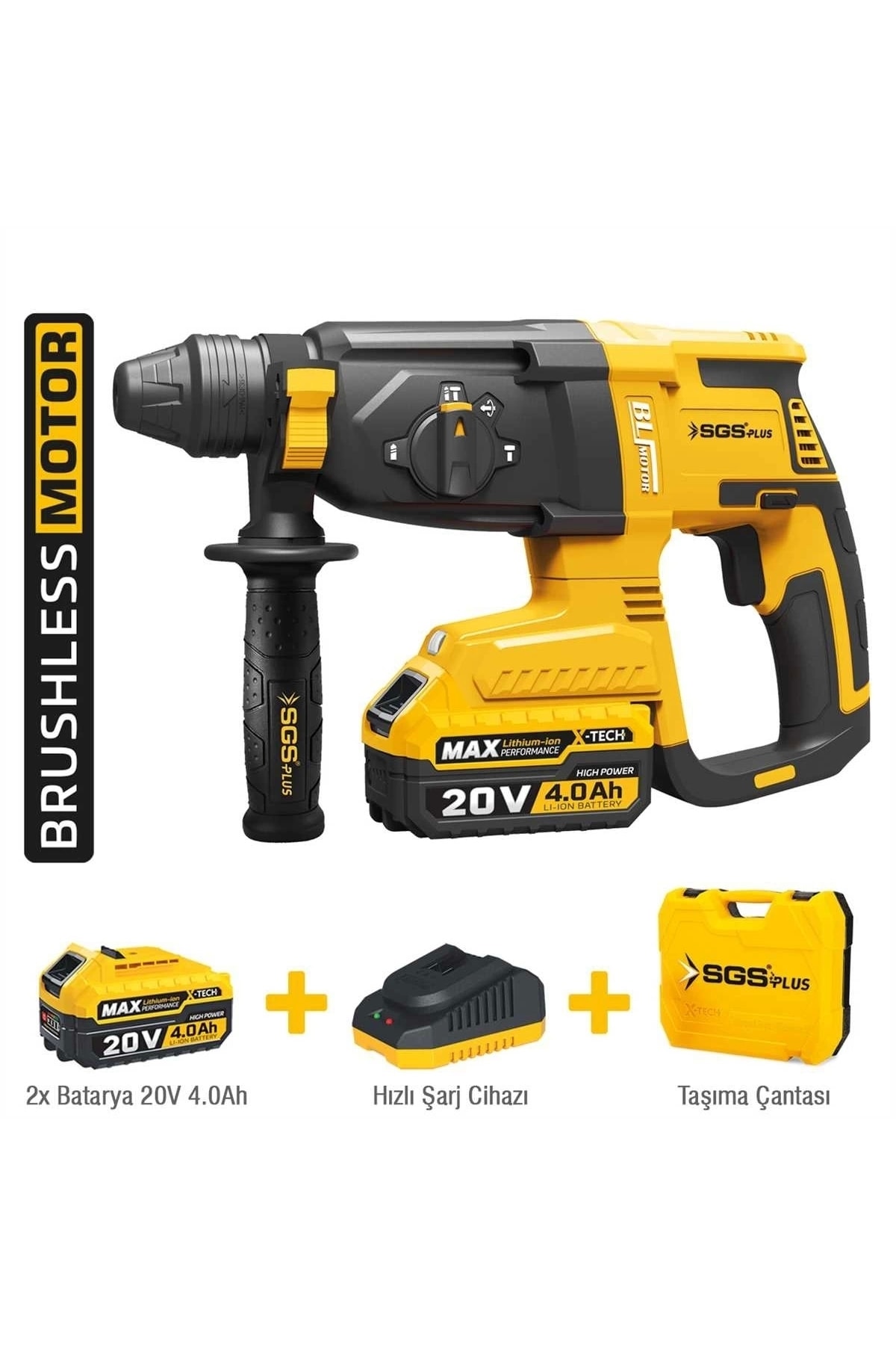 SGS 5521 Şarjlı Kırıcı Delici Matkap Seti 20 Volt 4 Ah Kömürsüz Motor