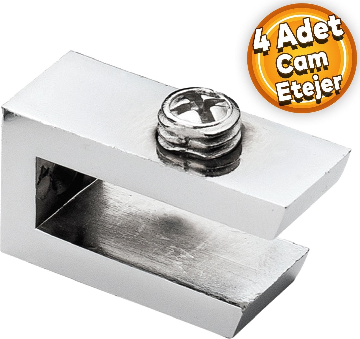 Cam Tutucu Ahşap Raf Tutucu Cam Etejeri Metal U Tipi Krom Metal Vidalı (4 Adet)