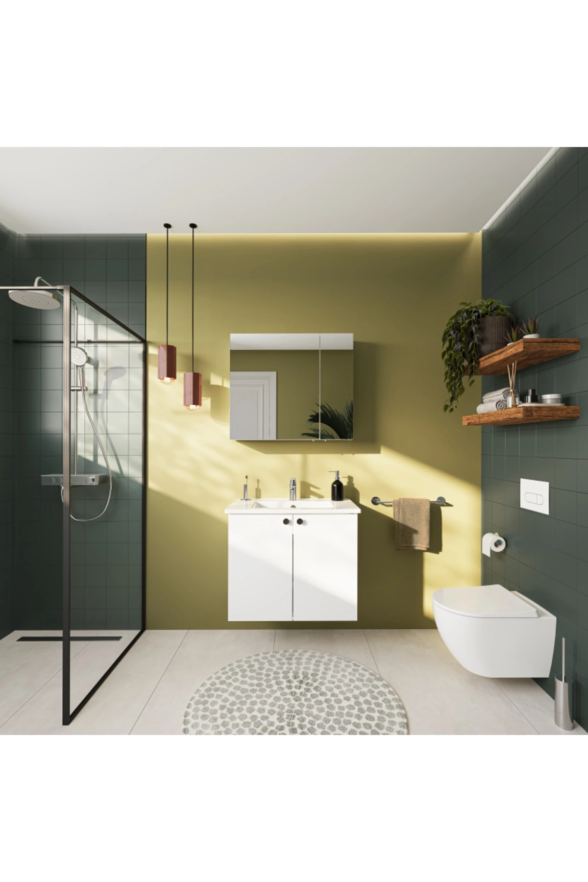 Shift T20 Banyo Dolabı Seti 80 cm – Lavabo, Dolaplı Ayna ve Batarya Dahil – Parlak Beyaz