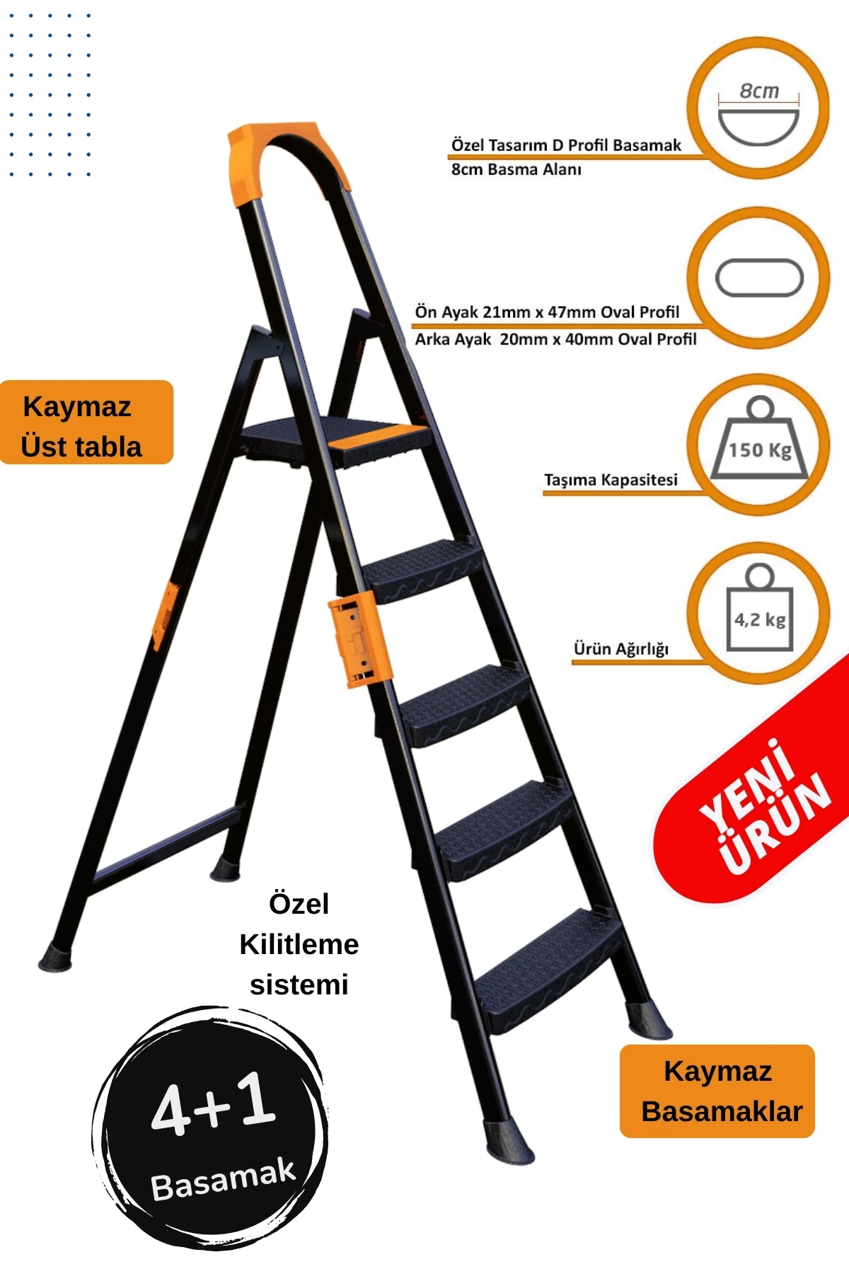 Anka Plus 4+1 Basamaklı Metal Merdiven