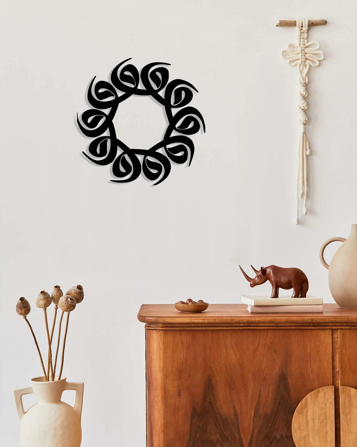 -Vav Harfi Islami Metal Tablo - Islami Ev Dekorasyonu - Dini Duvar Tabloları - 50 X 50 - Cm - Sıyah-Islm-179