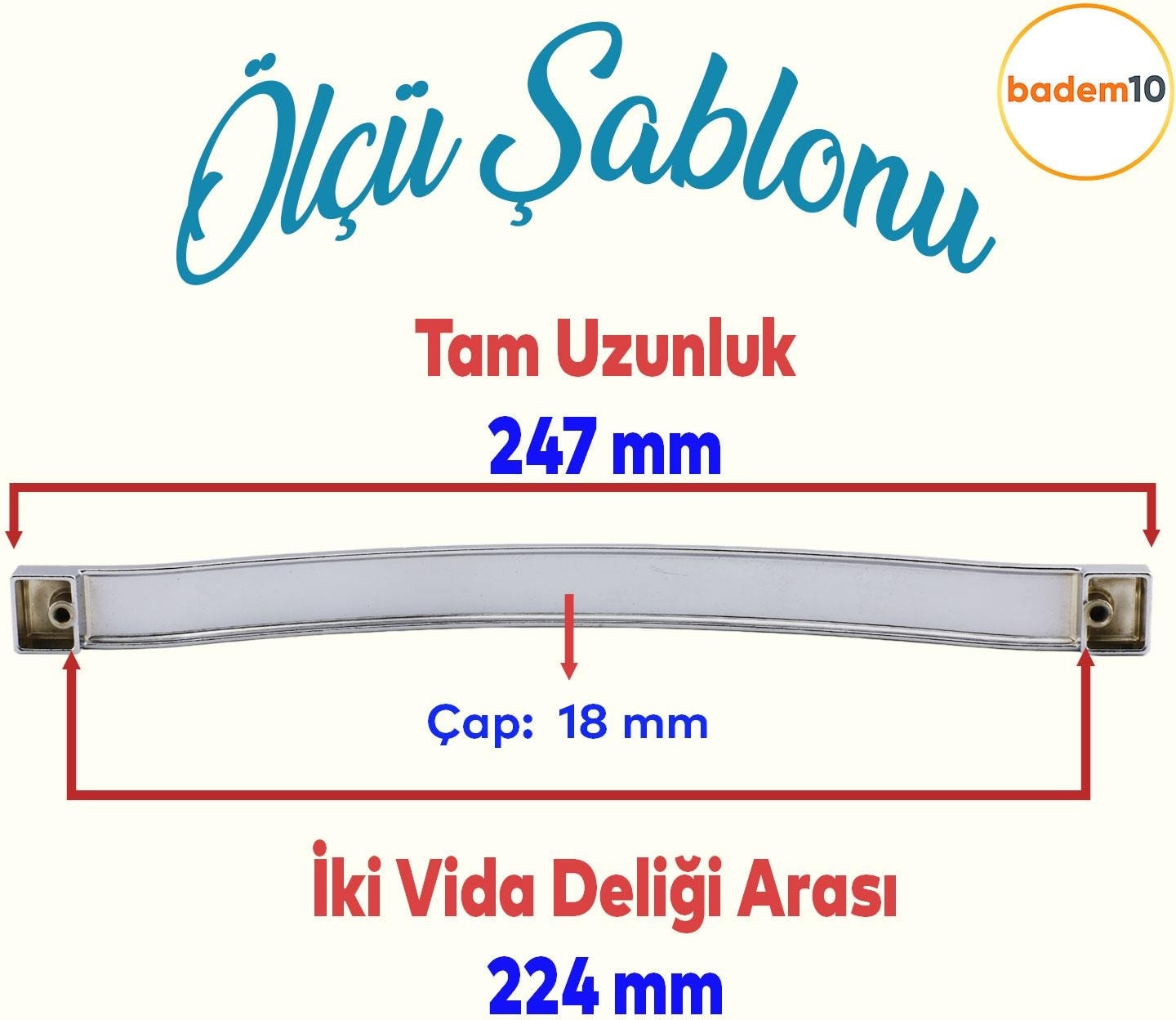 Akasya Mobilya Mutfak Dolabı Çekmece Dolap Kapak Kulpu Düz Ayder Metal Kulbu Kulp Kulpu 224 mm Krom