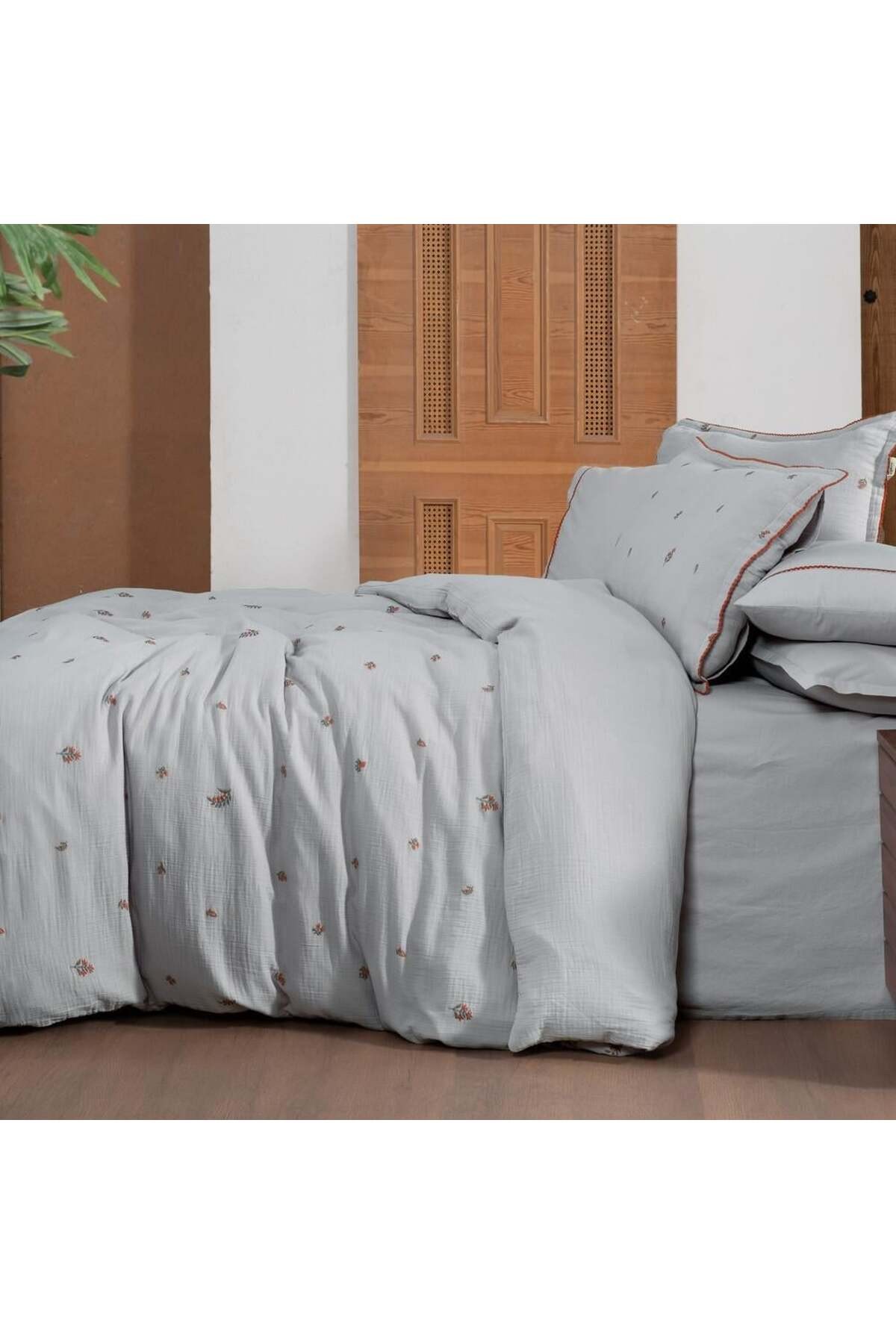 Plana Gri Tek Kişilik %100 Pamuk Mood Comfort Müslin Nevresim Takımı