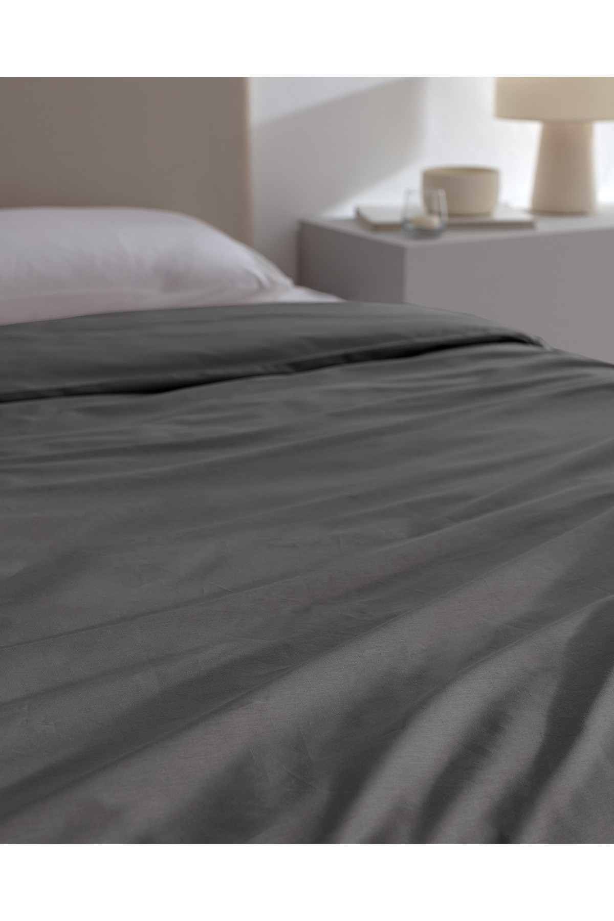 Manon King Size %100 Pamuk Ranforce Düz Nevresim - Antrasit