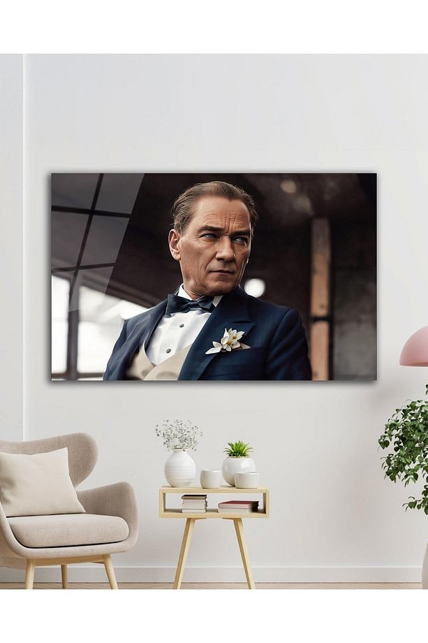 Atatürk Cam Tablo Yapay Zeka Modern Ev Ofis Salon Kurum Hediyelik Tablo