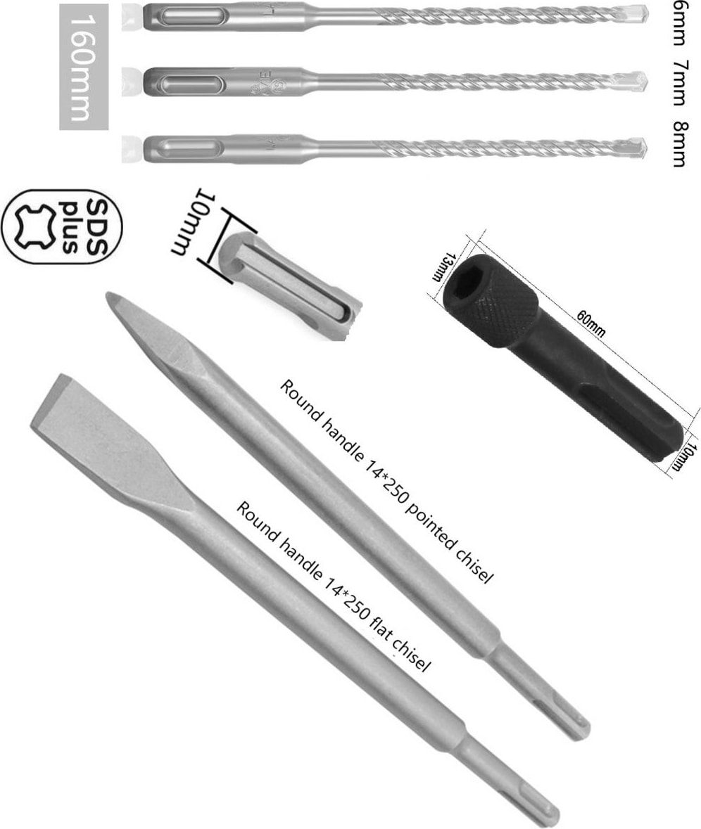 Kırıcı Delici Hilti İçin Sds Plus Elmaslı 3lü Matkap Ucu Murç Keski Sds Vidalama Bits Adaptör Seti