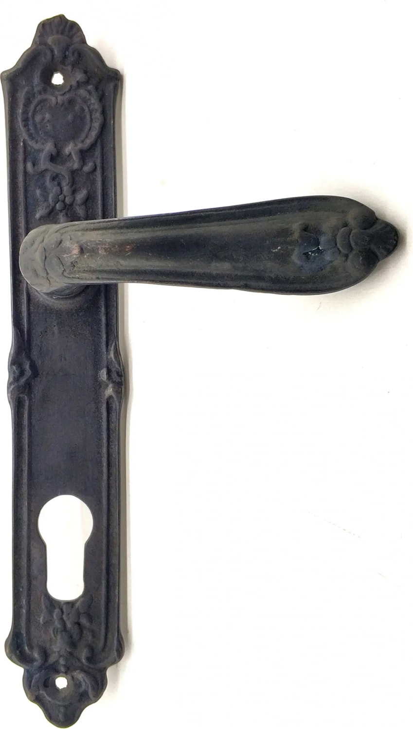 Antika Tarz Dekoratif Pirinç Çiçekli Oda Kapı Kolu - 240X40 Mm, Oksit