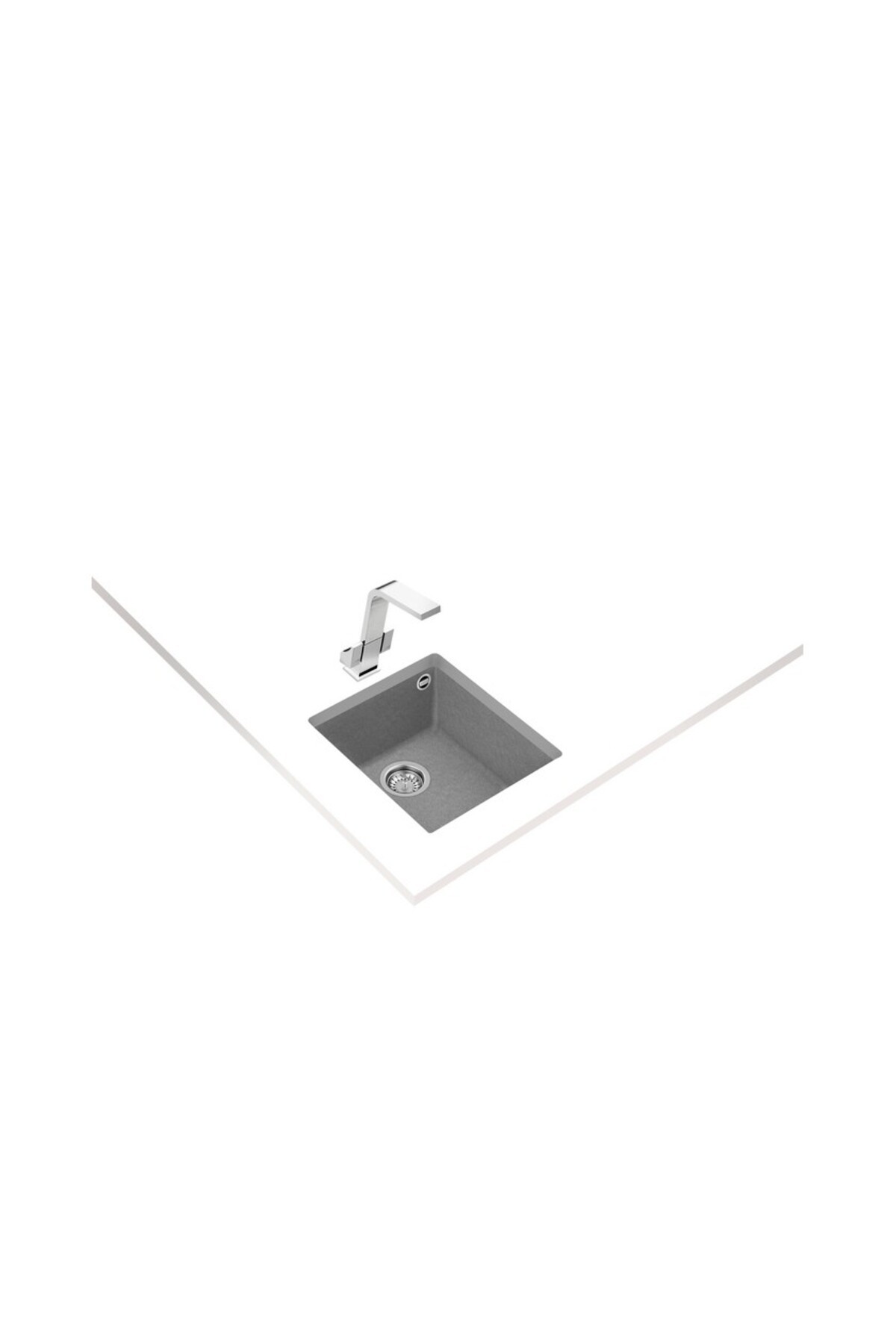 Square 34.40 Tg Stone Grey - Tek Hazneli Tezgahaltı Tegranite Eviye
