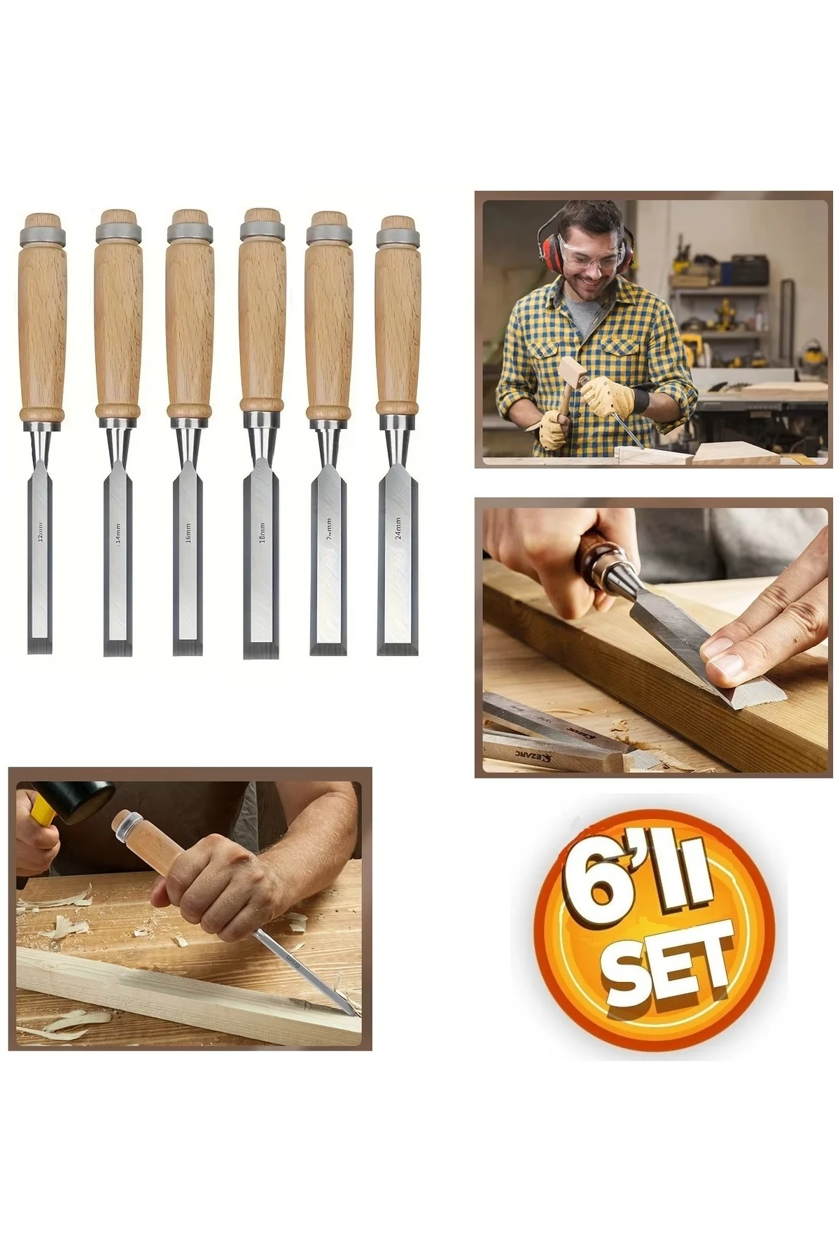 Ahşap Keski Seti 6lı Iskarpela Keskin Vanadiyum çelik Ahşap oyma Alet Takımı Ahşap Saplı Ergonomik