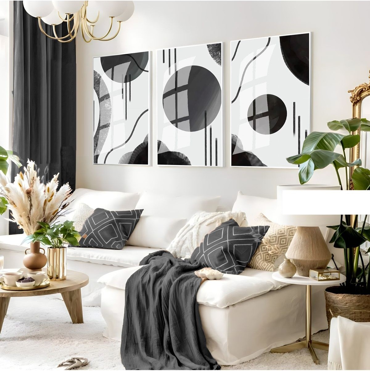 |beyaz-Siyah Soyut Minimalist Seti |çerçeveli Cam Tablo 3lü Dikey