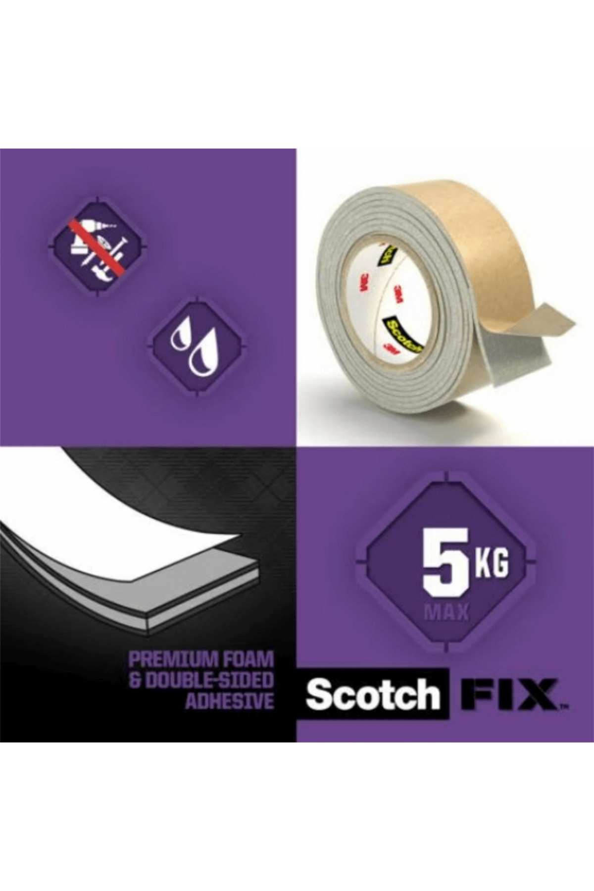 ™ Scotch-fix™ Ayna Montaj Bandı - 4496w-1950-p, Max 5 Kg (19MM X 5M)