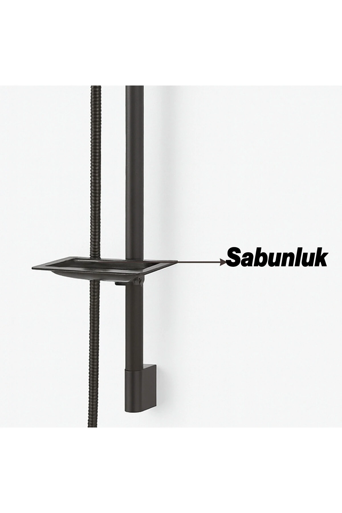 Siyah Sürgülü Duş Seti Kare Başlıklı Düğmeli El Duşu Hortumu Tutacağıyla Modern Lüks Banyo Takımı