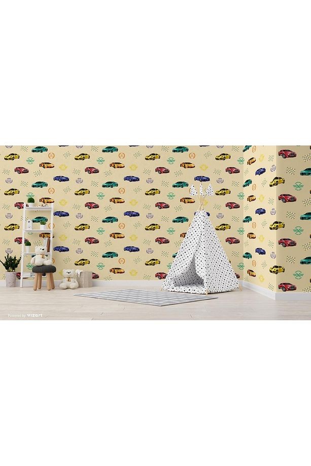 Ada Kids 8909-1 Duvar Kağıdı Bej Arabalı
