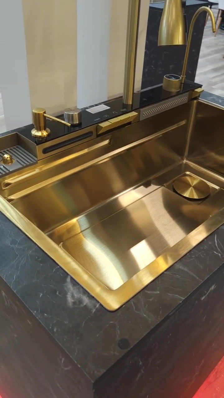 Gold Dijital Lüks Şelale Tasarımlı Akıllı Eviye As3547 75×45 Cm. Yerli Üretim. 5 Yıl Garantili.