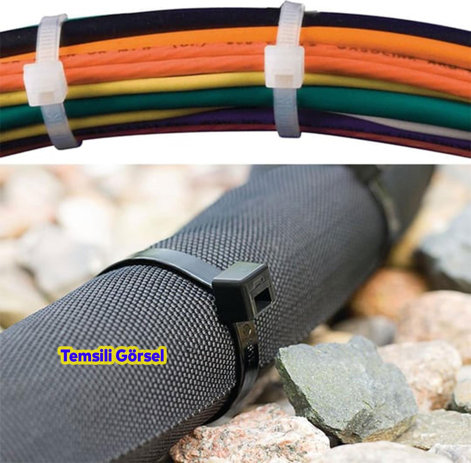 100 Adet Cırt Kelepçe 3,6X300 mm Plastik Beyaz Renk Zip Kablo Bağı Çok Amaçlı Bağlama