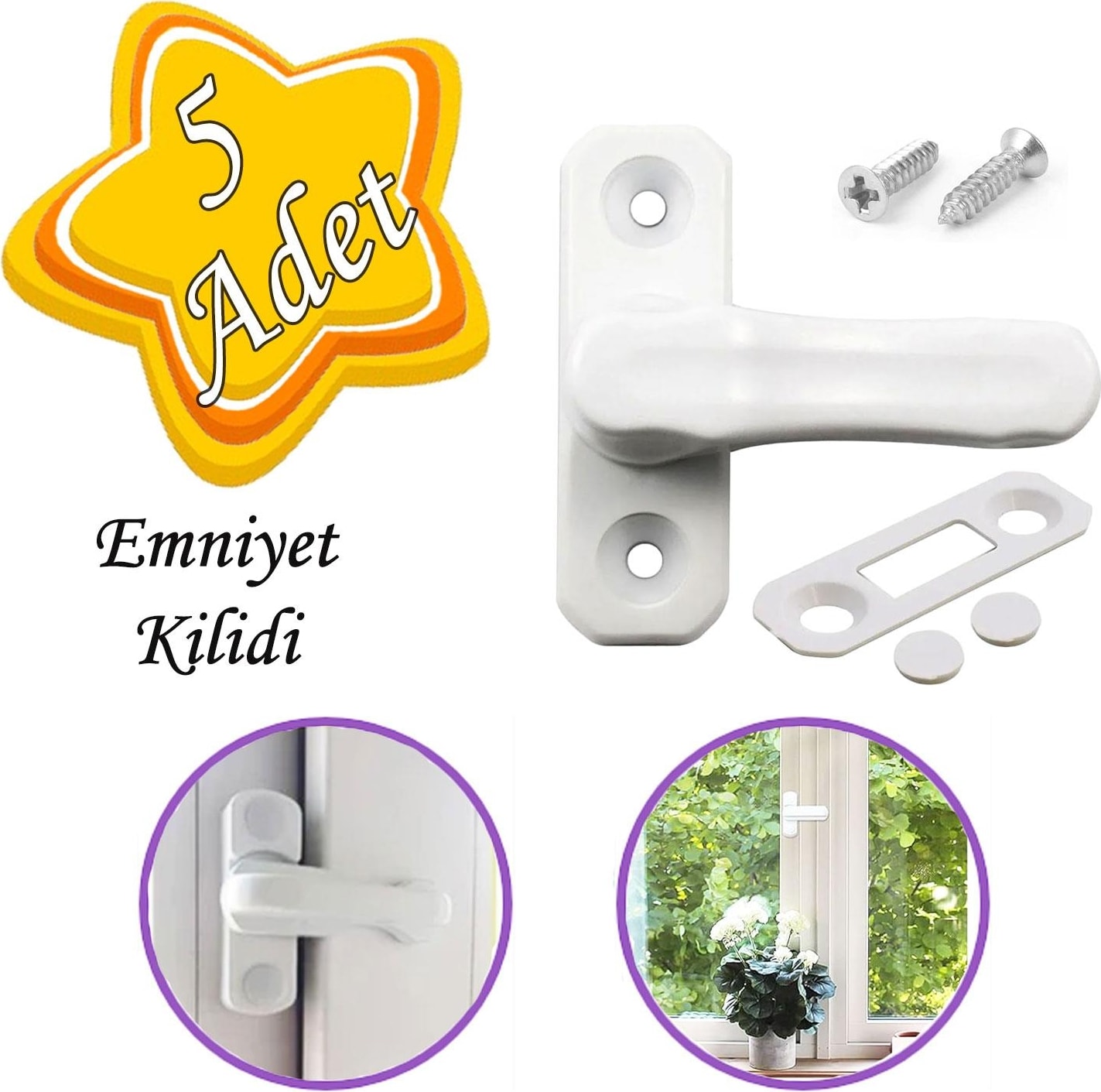 5 Adet Güvenlik Kilidi Bebek Çocuk Pvc Kapı Pencere Emniyet Kilidi Mandalı Cam Hırsız Kilidi Beyaz
