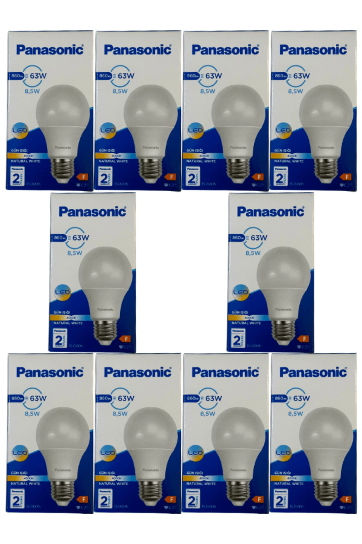 8,5W (63W) 4000K (Günışığı) E27 Duylu Led Ampul (10 Adet)