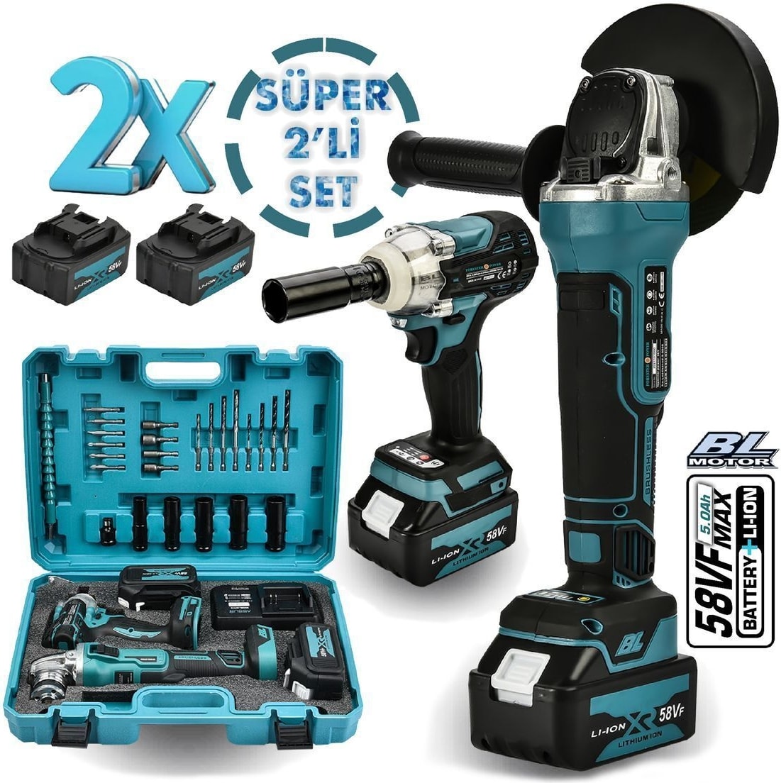 Kablosuz 58VF Ultra 2 Li Set Şarjlı Taşlama ve Somun Sökme, 1000W, 2 Yıl Garantili