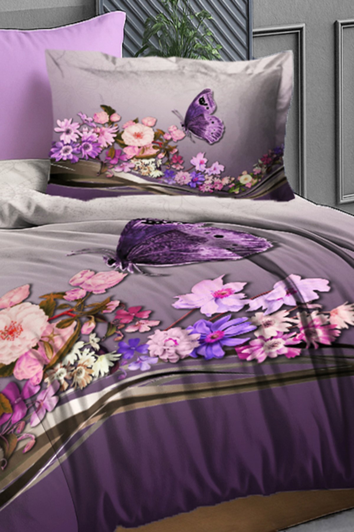 Kıng Sıze Anneler Günü Çift Kişilik Nevresim Takımı %100 Pamuk Saten Butterfly 220x240cm