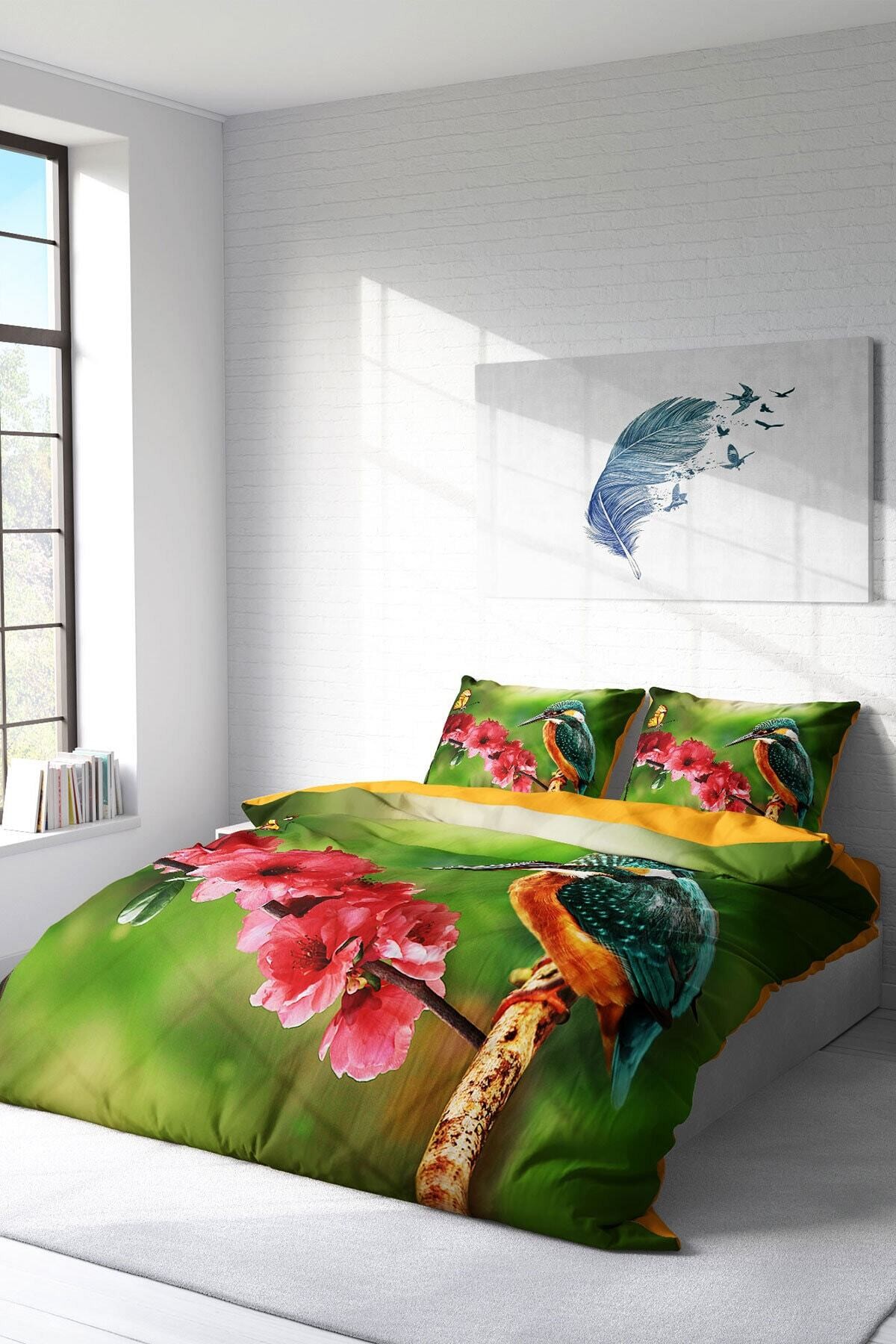 Kıng Sıze Bahar Günü 3d Pamuk Saten Çift Kişilik Nevresim Takımı 220x240cm