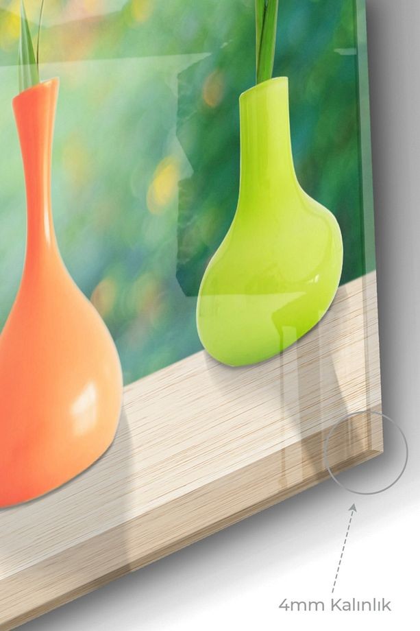 Renkli Çiçekler Ve Vazolar|doğa Temalı Cam Tablo | 50x70 Cm