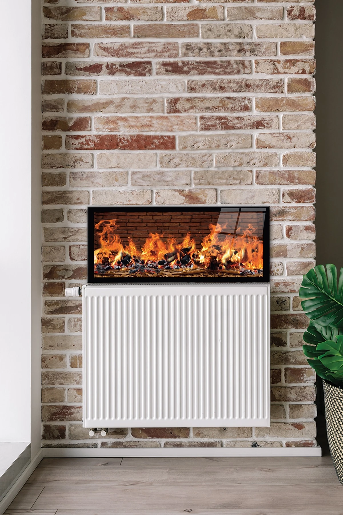 Petek Üstü Cam | Taşlı Şömine Görünümlü | 50cm X 120cm