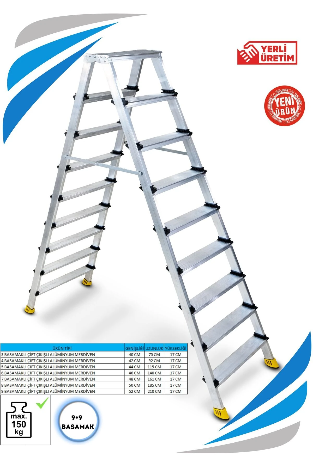 SÖZBİR 9+9 GOLD ALÜMİNYUM ÇİFT ÇIKIŞLI MERDİVEN