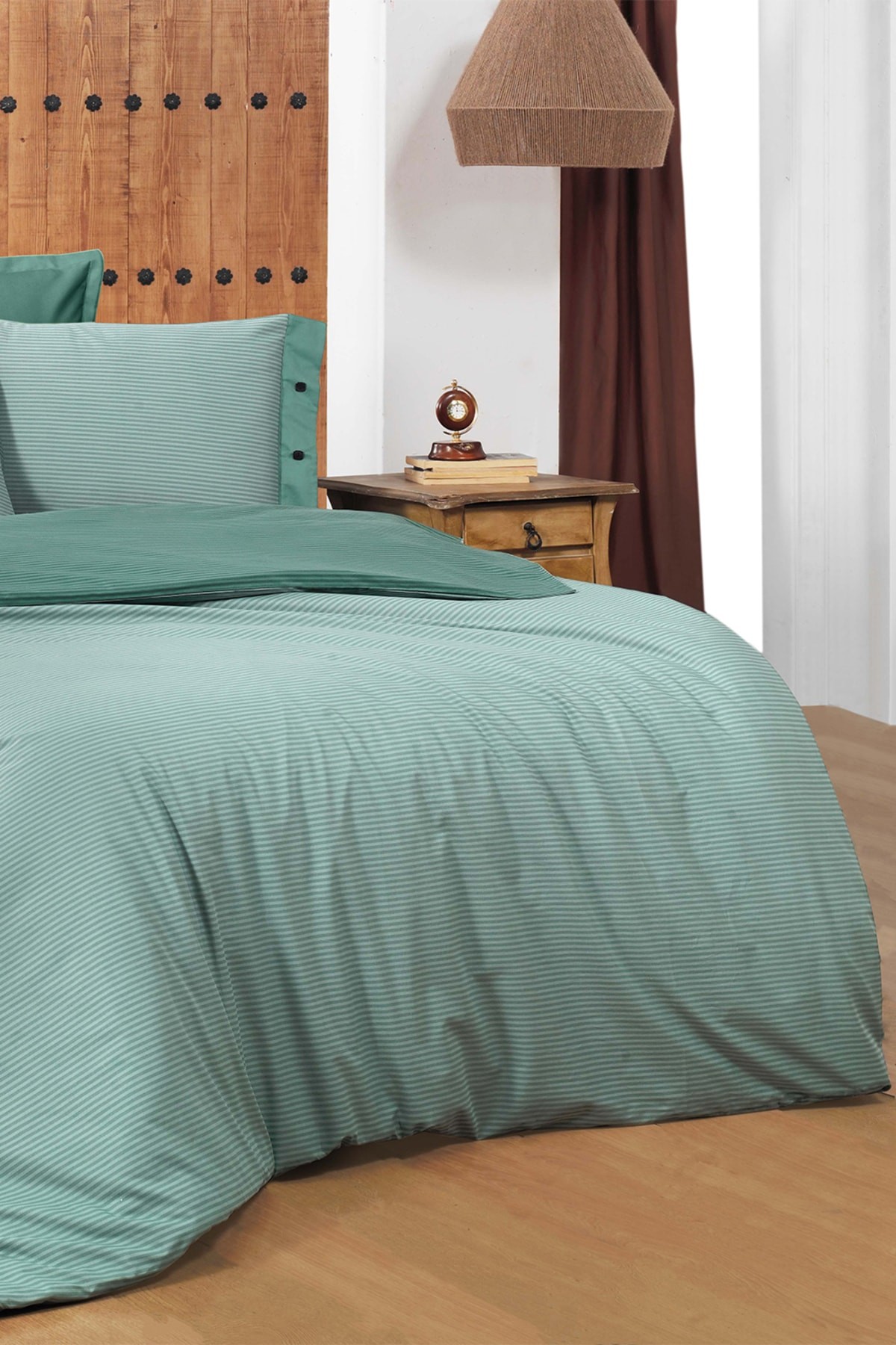 New Fancy Stripe Koyu Yeşil King Size (battal Boy) %100 Pamuk Çizgili Nevresim Takımı