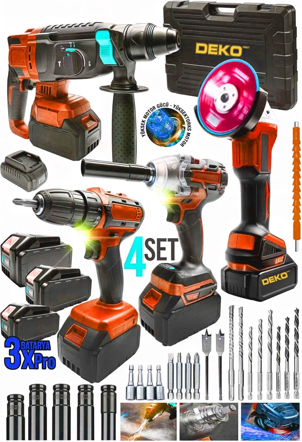 4'lü Set 21V 3.0AH Şarjlı Taşlama- Şarjlı HILTI-10MM Darbeli Şarjlı Matkap-Şarjlı Somun Sıkma
