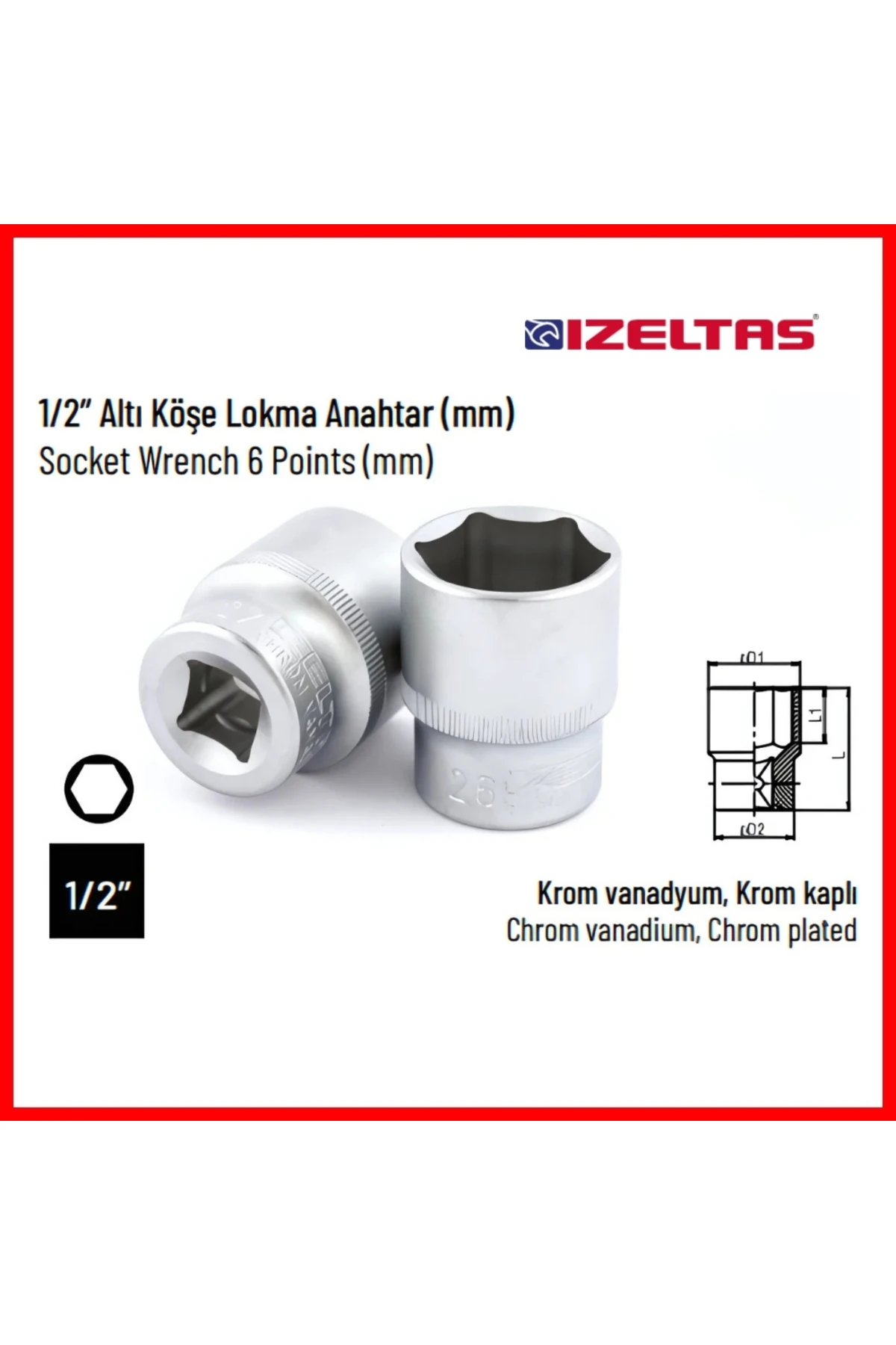 Altı Köşe Lokma Anahtar, 1/2 İnç 21 mm, Yüksek Tork Dayanımı