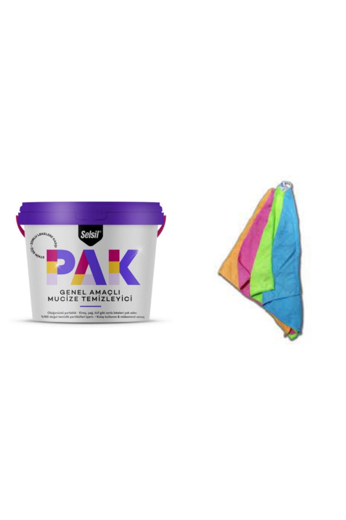 SELSİL 1 Adet Pak Genel Amaçlı Mucize Temizleyici + 4 Adet Acord Mikrofiber 40x40 Temizlik Bezi