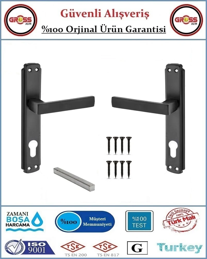 Lama Yale Dış Çelik Kapı Kolu - Mat Siyah - 1 Takım Ön ve Arka