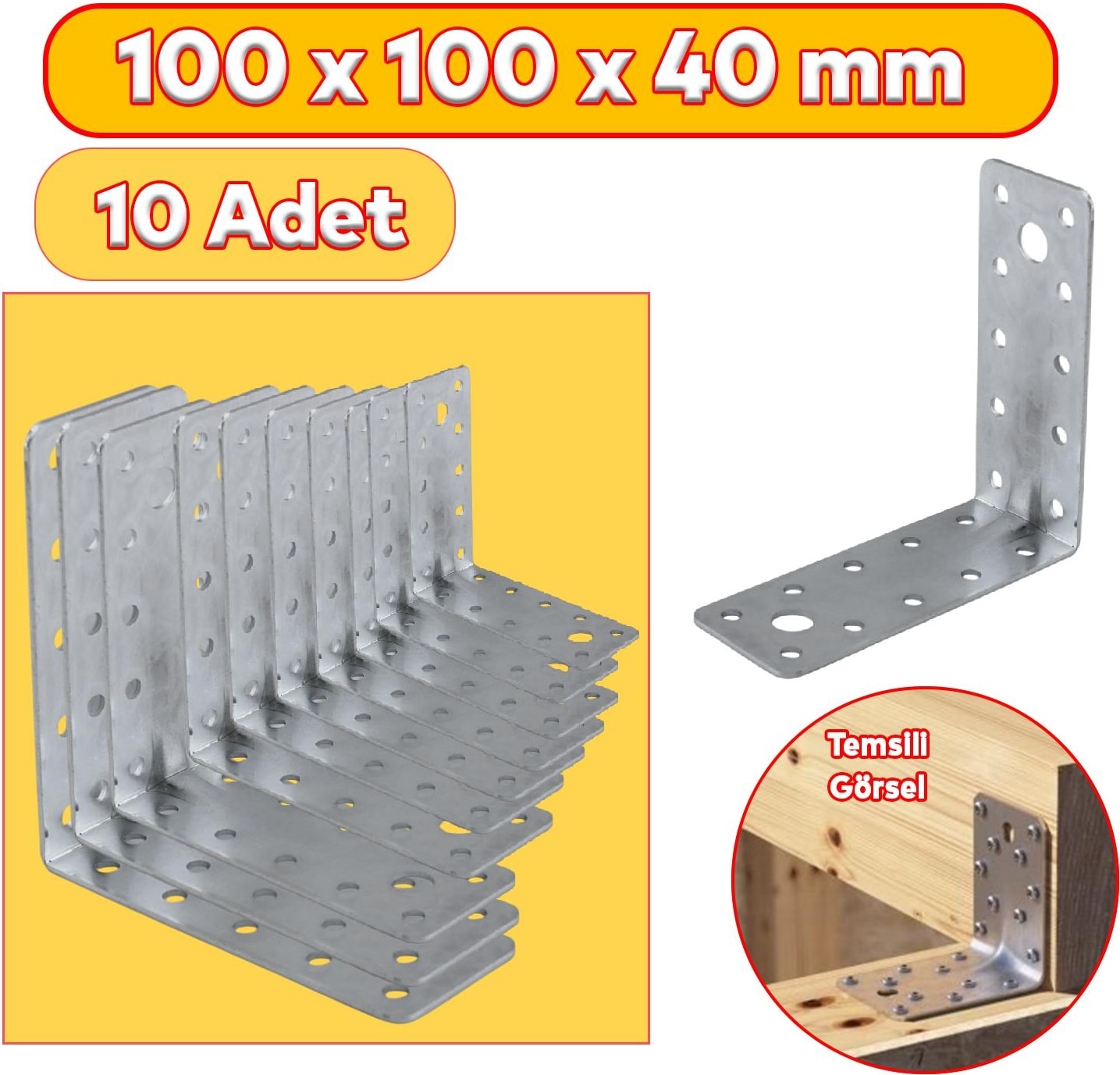 Mobilya Dolap Duvar Sabitleme 10 Adet Metal Köşebent 100X100X40 mm Bağlantı Aparatı L Demiri Gönye