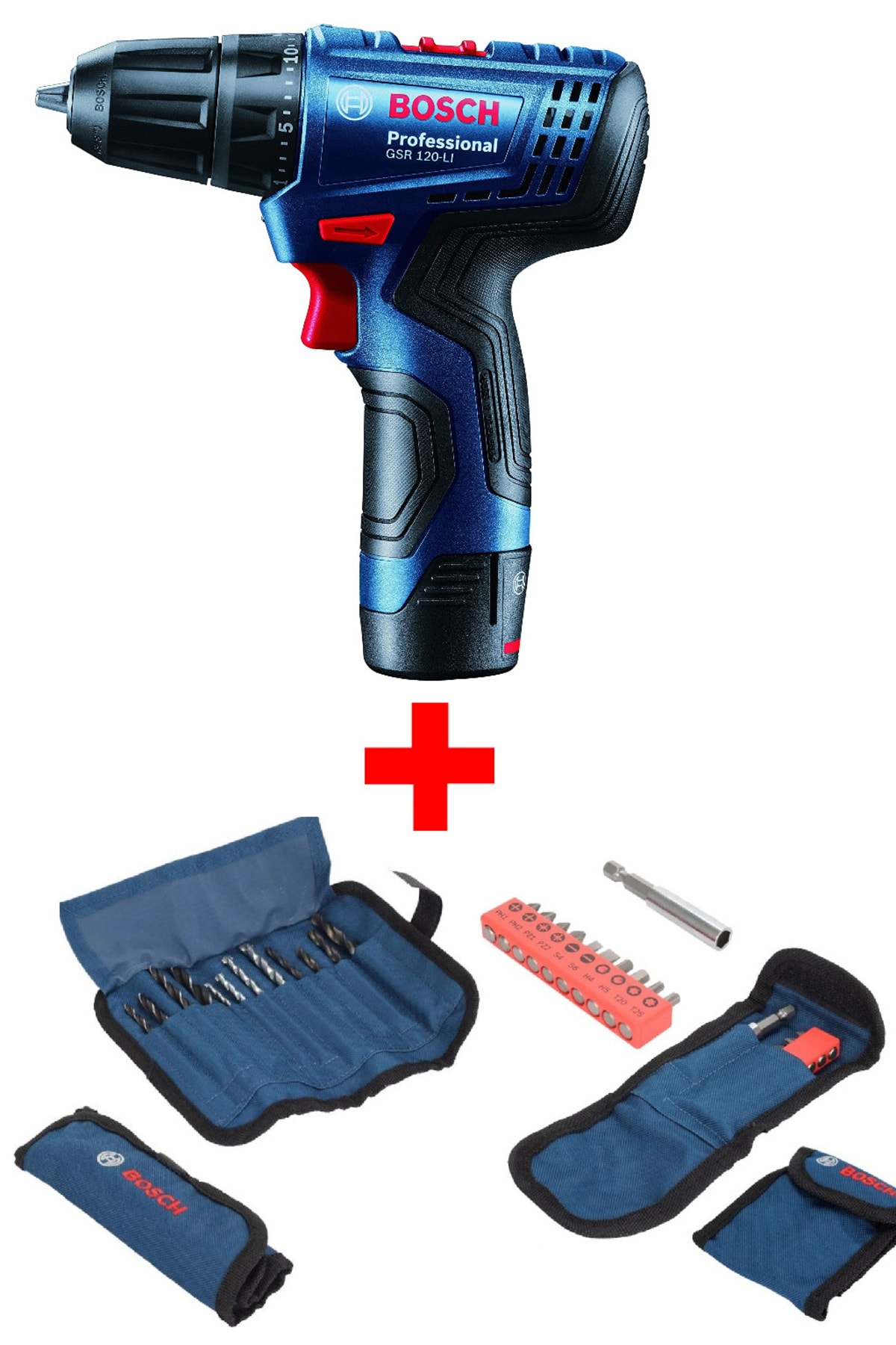 BOSCH Gsr 120-li 2 Ah 12v Akülü Vidalama Şarjlı Matkap + 23 Parça Matkap Ve Vidalama Ucu Seti
