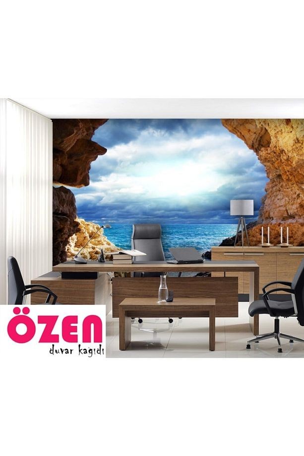 3d Boyutlu Mağara Deniz Manzarası Duvar Kağıdı