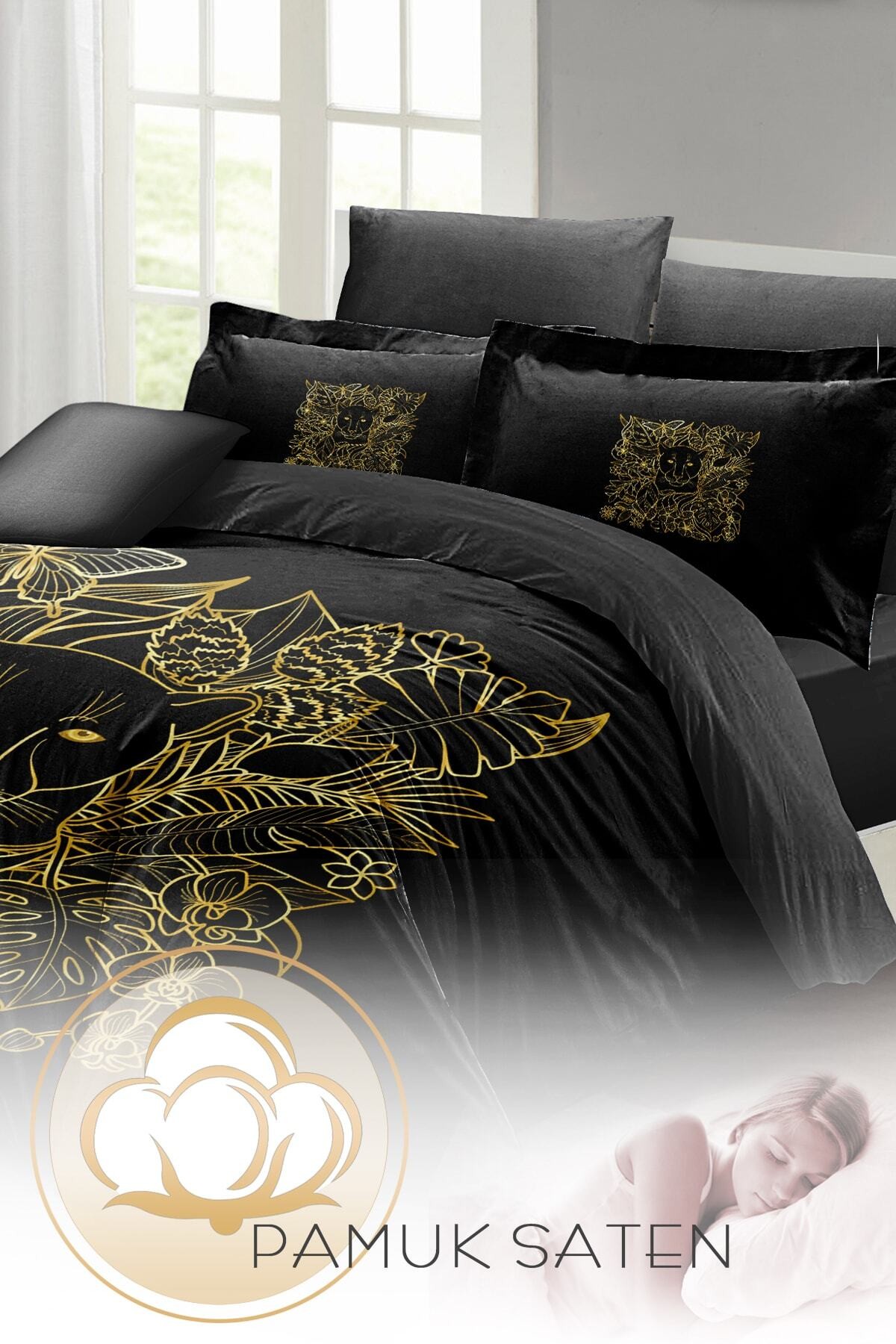 Kıng Sıze Çift Kişilik Nevresim Takımı Pamuk Saten 3d Özel Tasarım Leopar Line 220x240cm