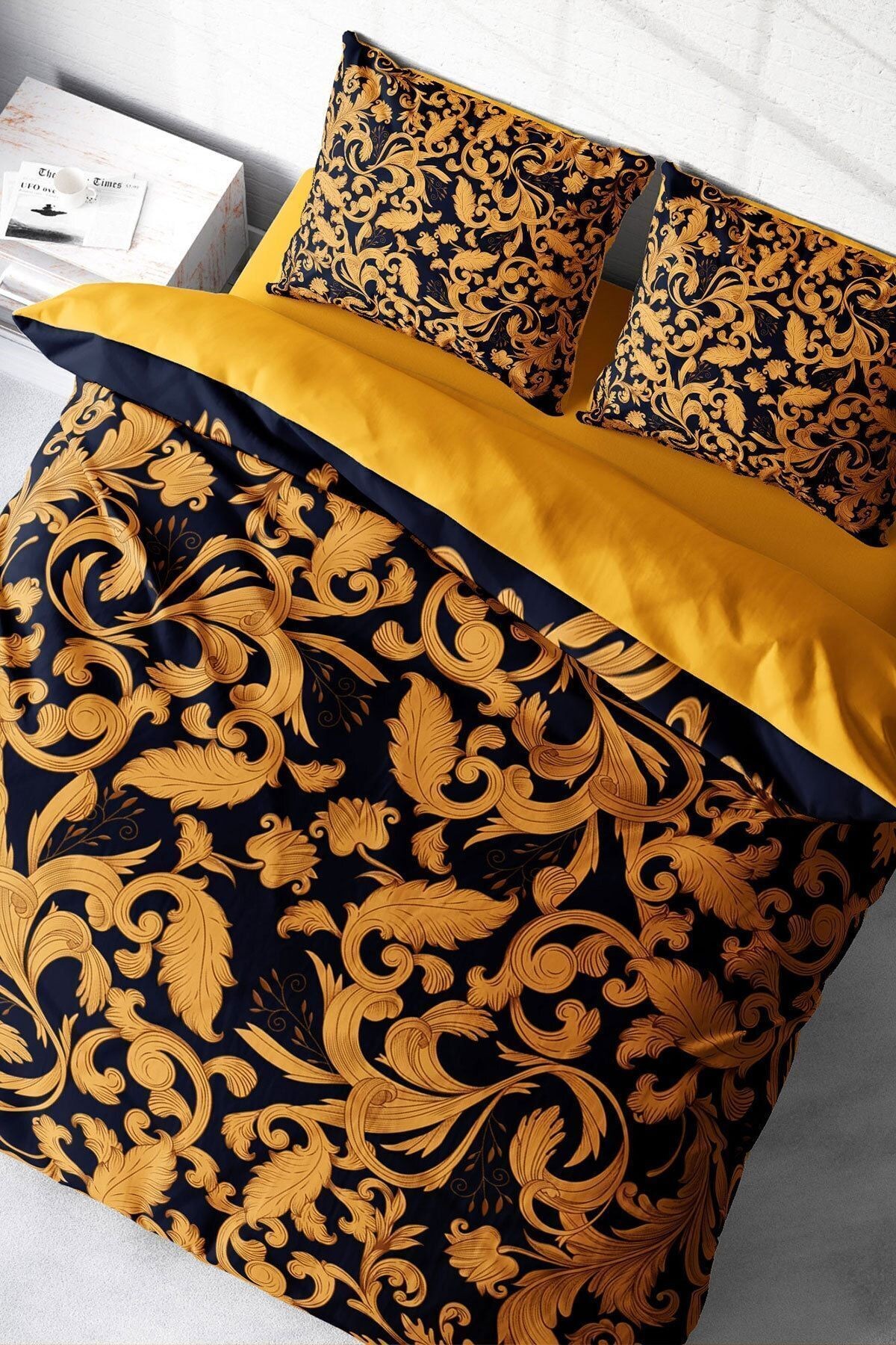 Nevresim Takımı %100 Doğal Pamuk Çift Kişilik 3d Digital Gold Floral